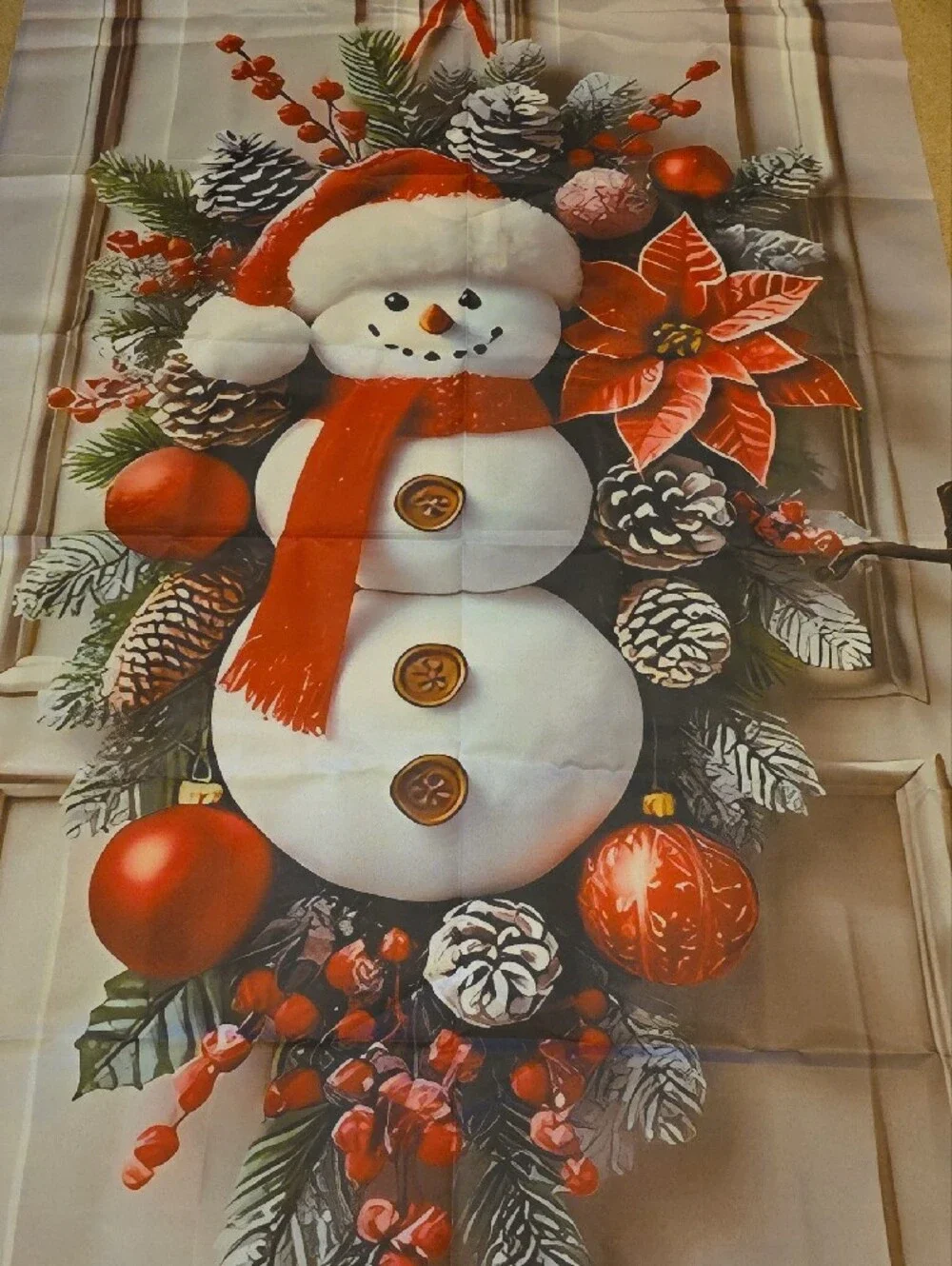 Festive Snowman Door Banner Red & White Holiday Decoration